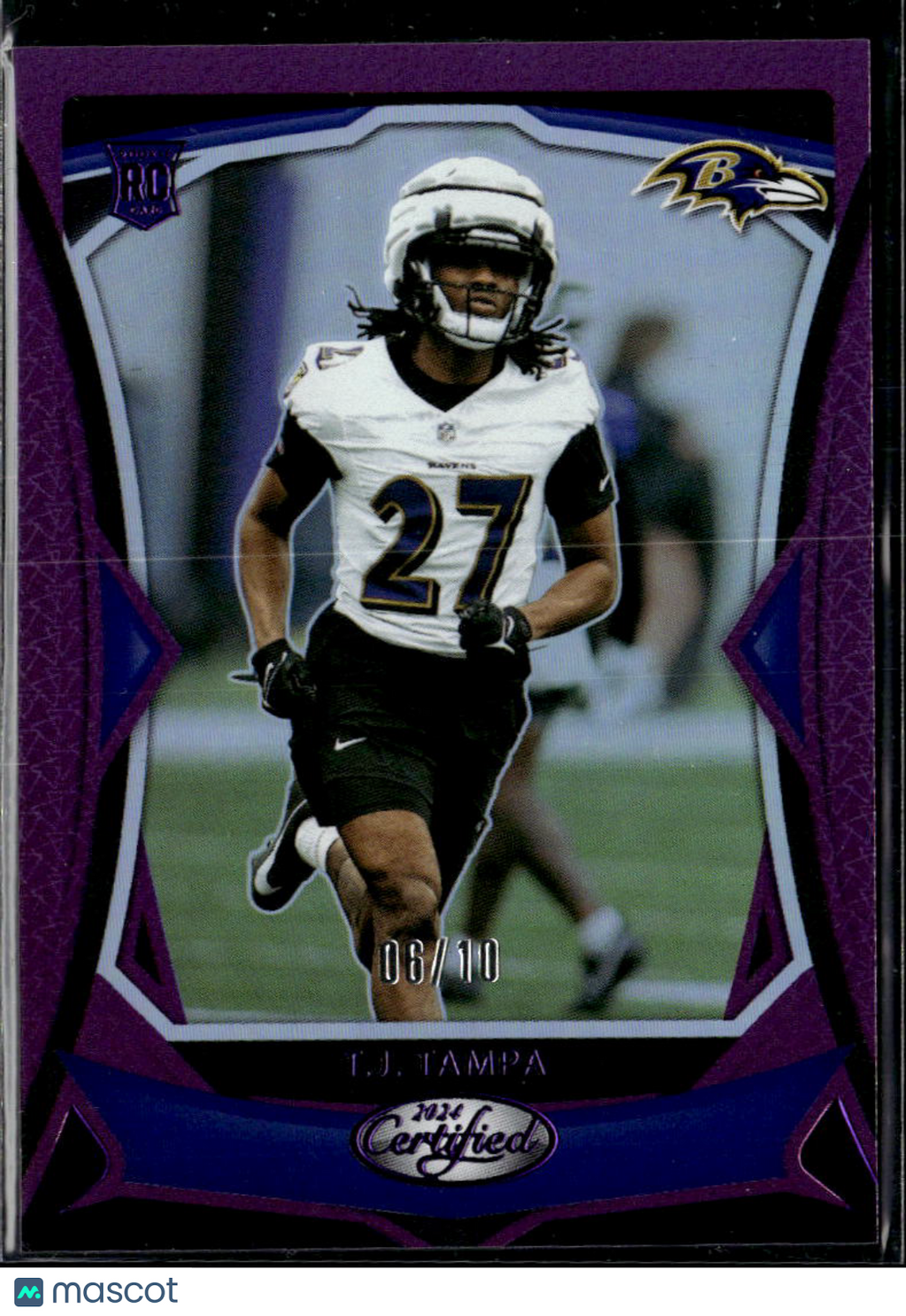 T.J. Tampa 2024 Certified Mirror Purple Rookie RC 6/10 Baltimore Ravens