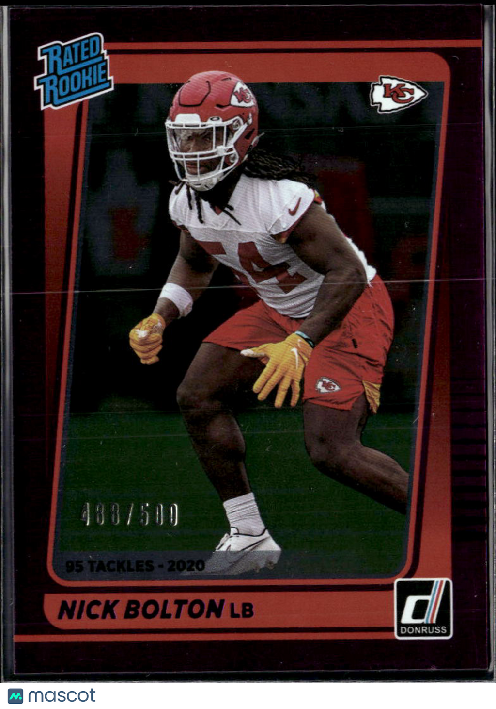 Nick Bolton 2021 Donruss Rated Rookie Purple Stat Line 488/500 KC Chiefs