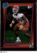 Nick Bolton 2021 Donruss Rated Rookie Purple Stat Line 488/500 KC Chiefs