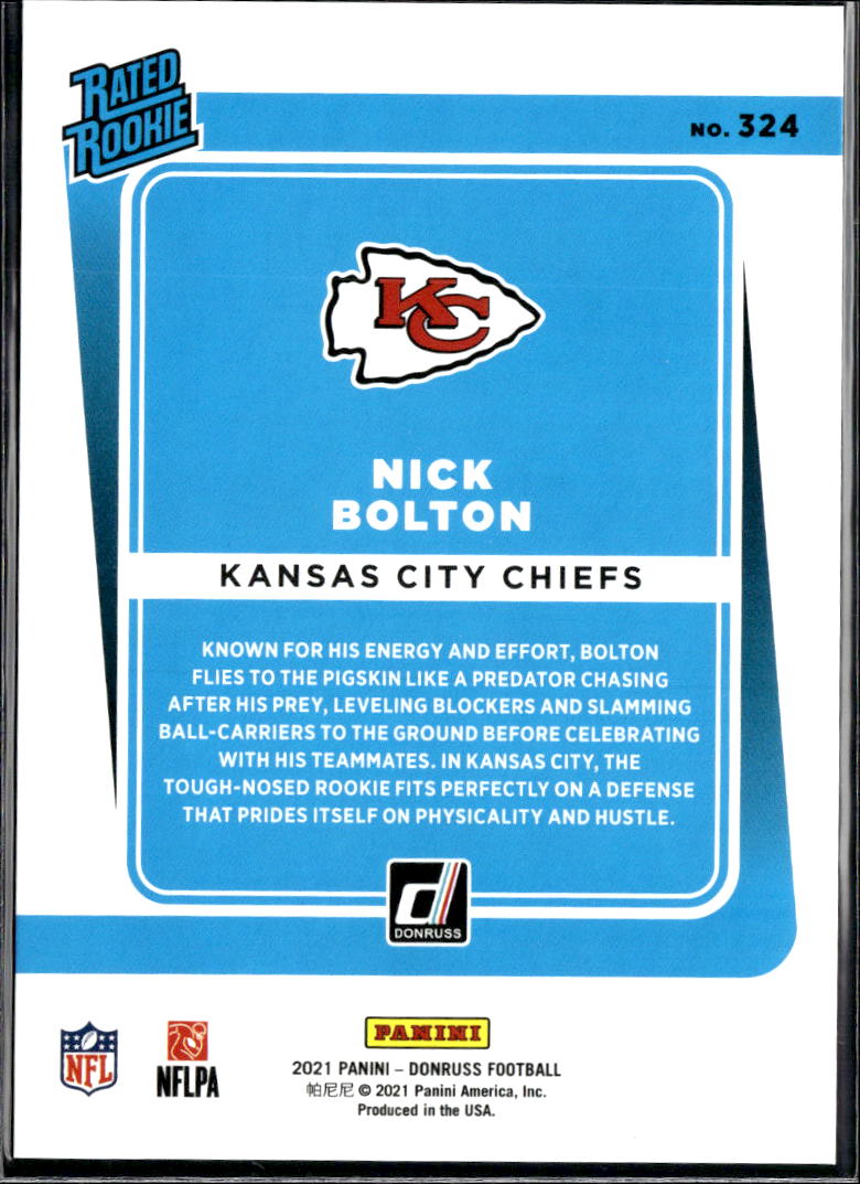 Nick Bolton 2021 Donruss Rated Rookie Purple Stat Line 488/500 KC Chiefs