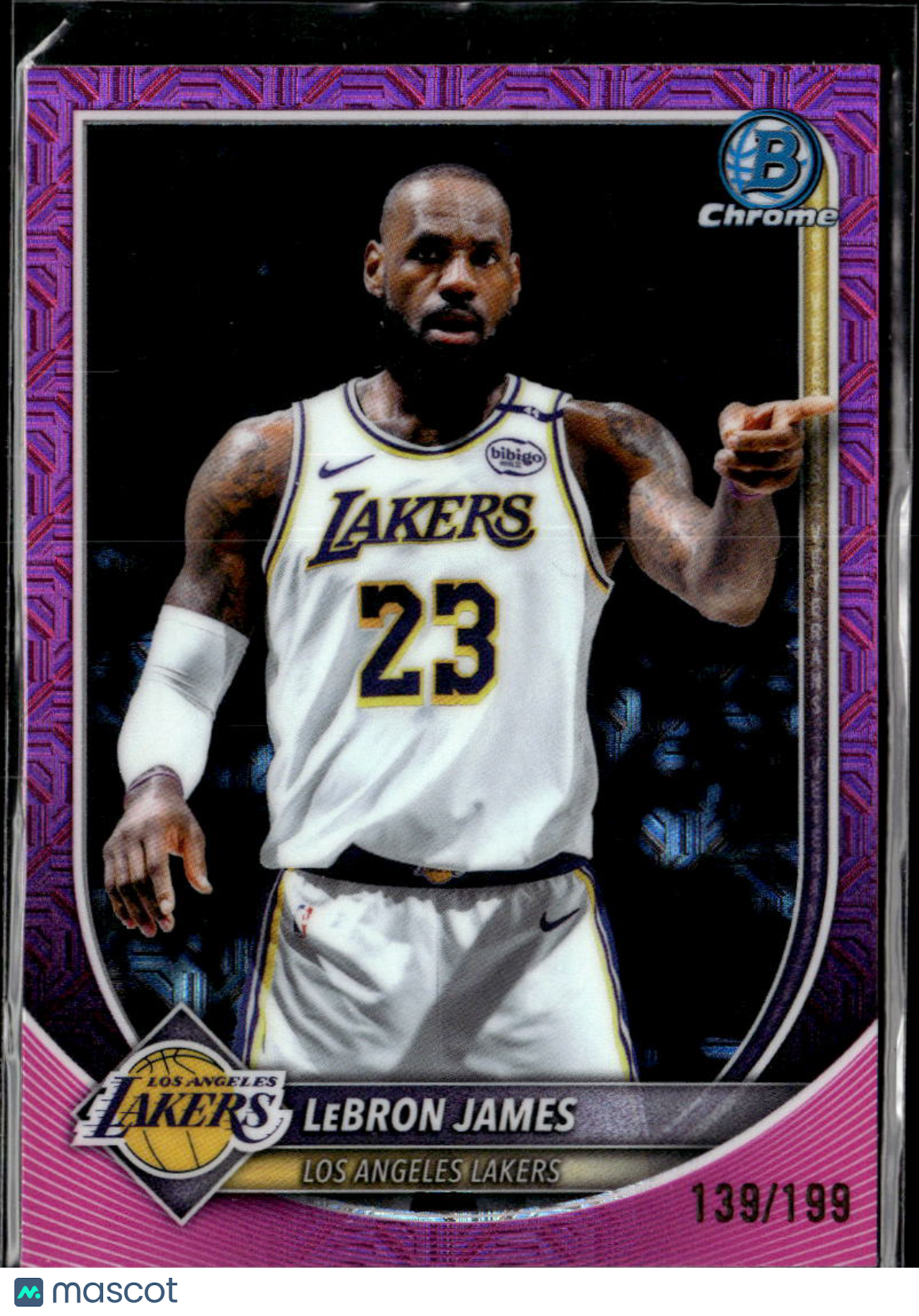 LeBron James 2025 Bowman Chrome Pink Mojo Refractor 139/199 Los Angeles Lakers