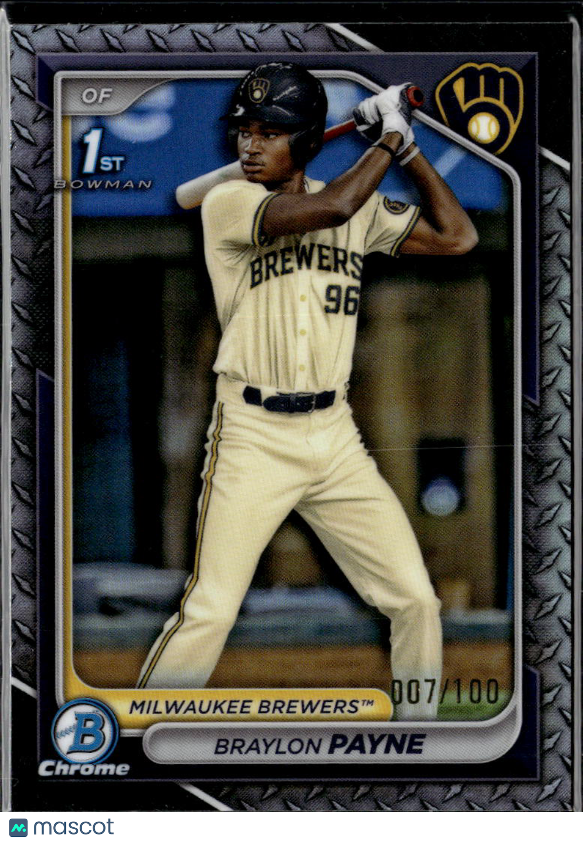 Braylon Payne 2024 Bowman Chrome 1st Steel Metal RC 7/100 Milwaukee Brewers