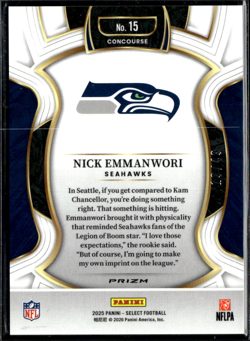 Nick Emmanwori 20265 Select Red Disco Prizm /49 Seattle Seahawks