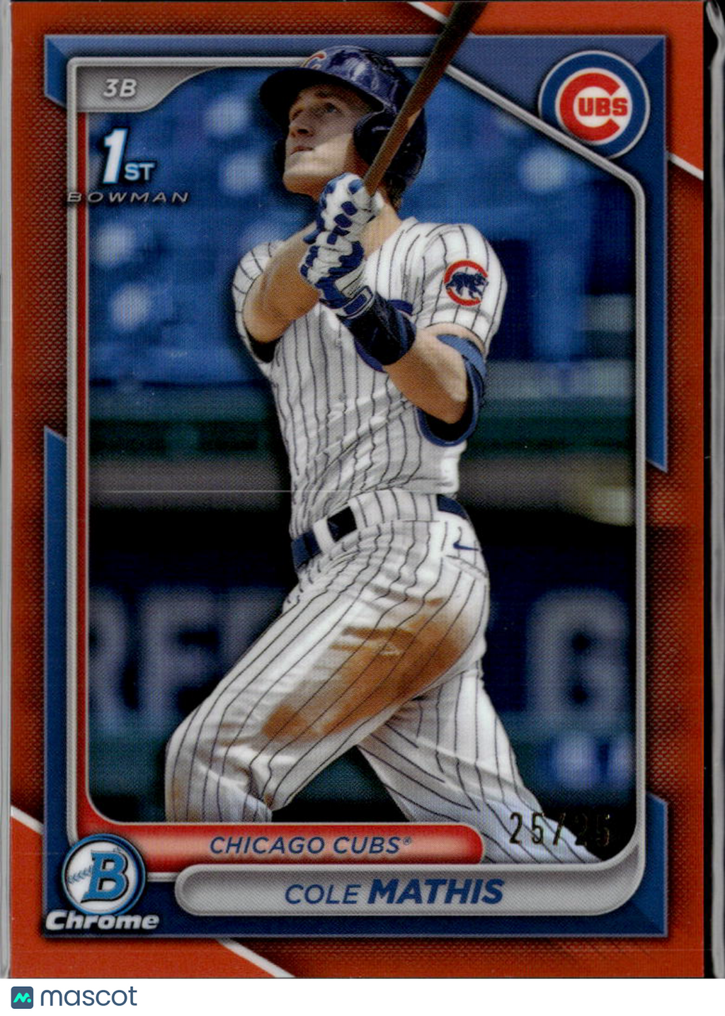 Cole Mathis 2024 Bowman Chrome 1st RC Orange Refractor 25/25 Chicago Cubs