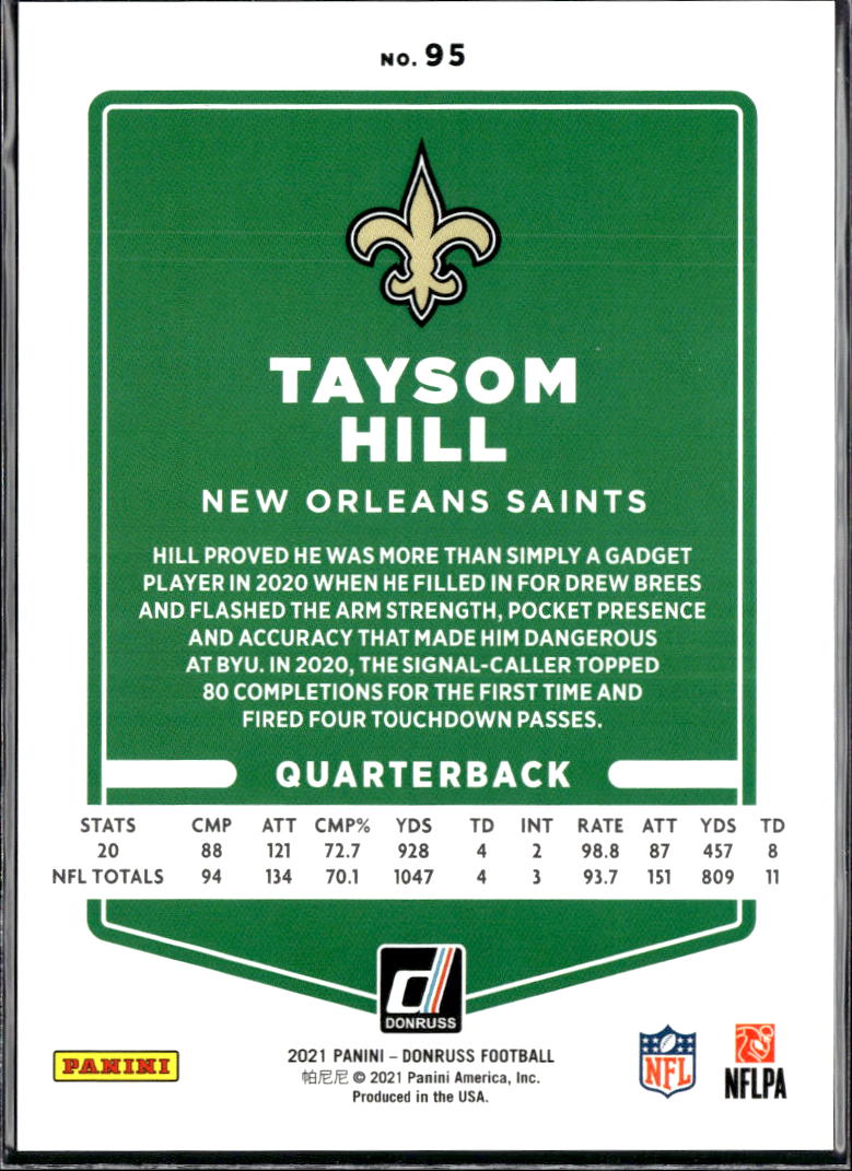 Taysom Hill 2021 Donruss Purple Stat Line 13/72 New Orleans Saints