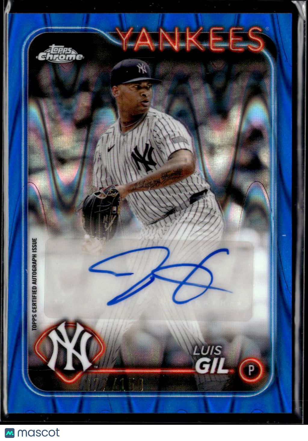 Luis Gil 2024 Topps Chrome Blue Auto Autograph RC 77/150 New York Yankees