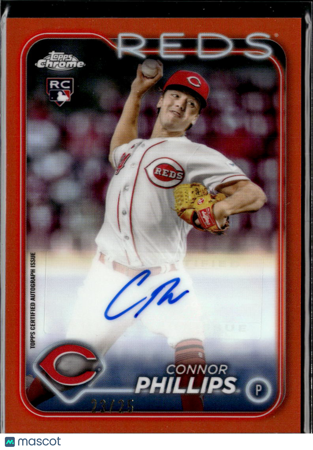 Connor Phillips 2024 Topps Chrome Auto Autograph Orange RC 23/25 Cincinnati Reds