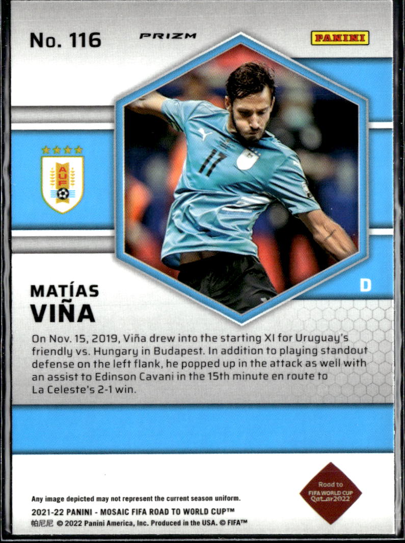 Matías Vina 2022 Mosaic Prizm Road to FIFA World Cup RC Peacock SSP Uruguay