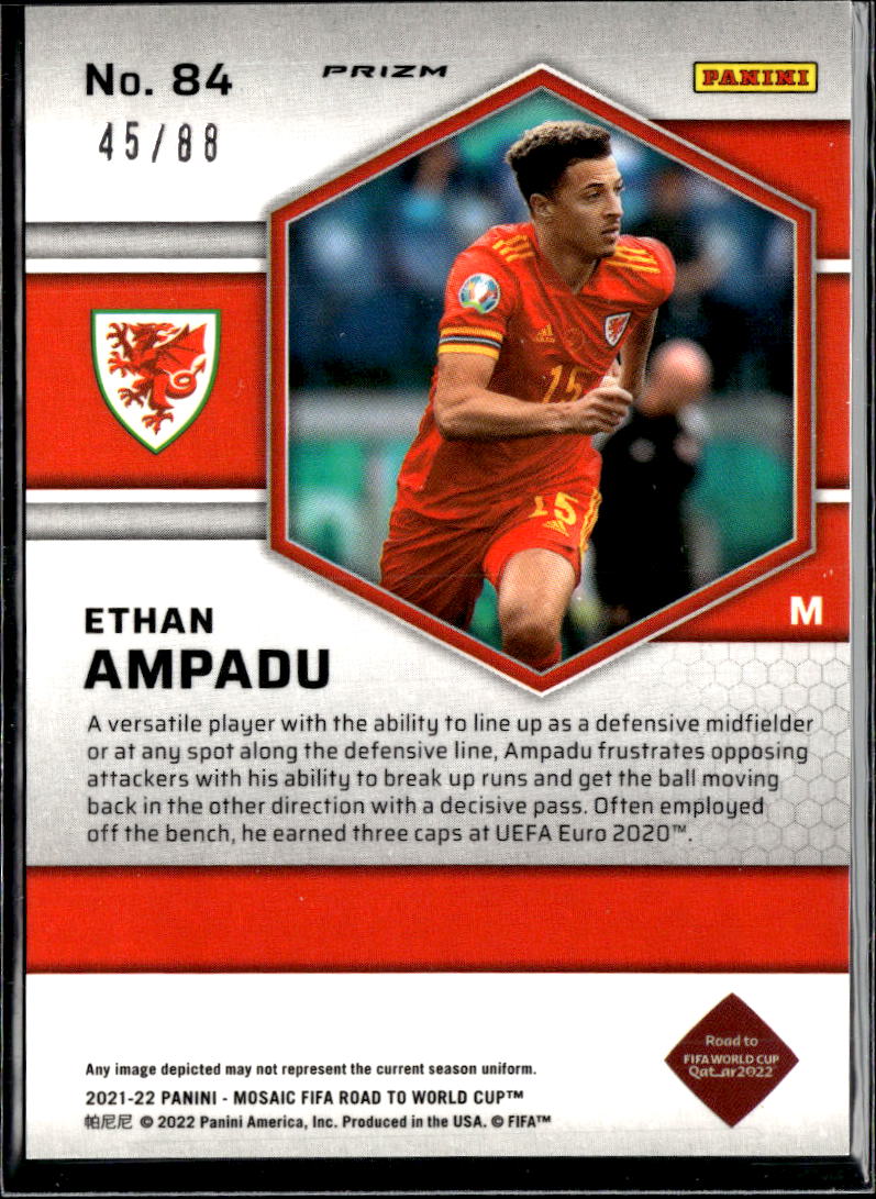 Ethan Ampadu 2022 Mosaic Prizm Road to World Cup Red Yellow 45/88 Wales
