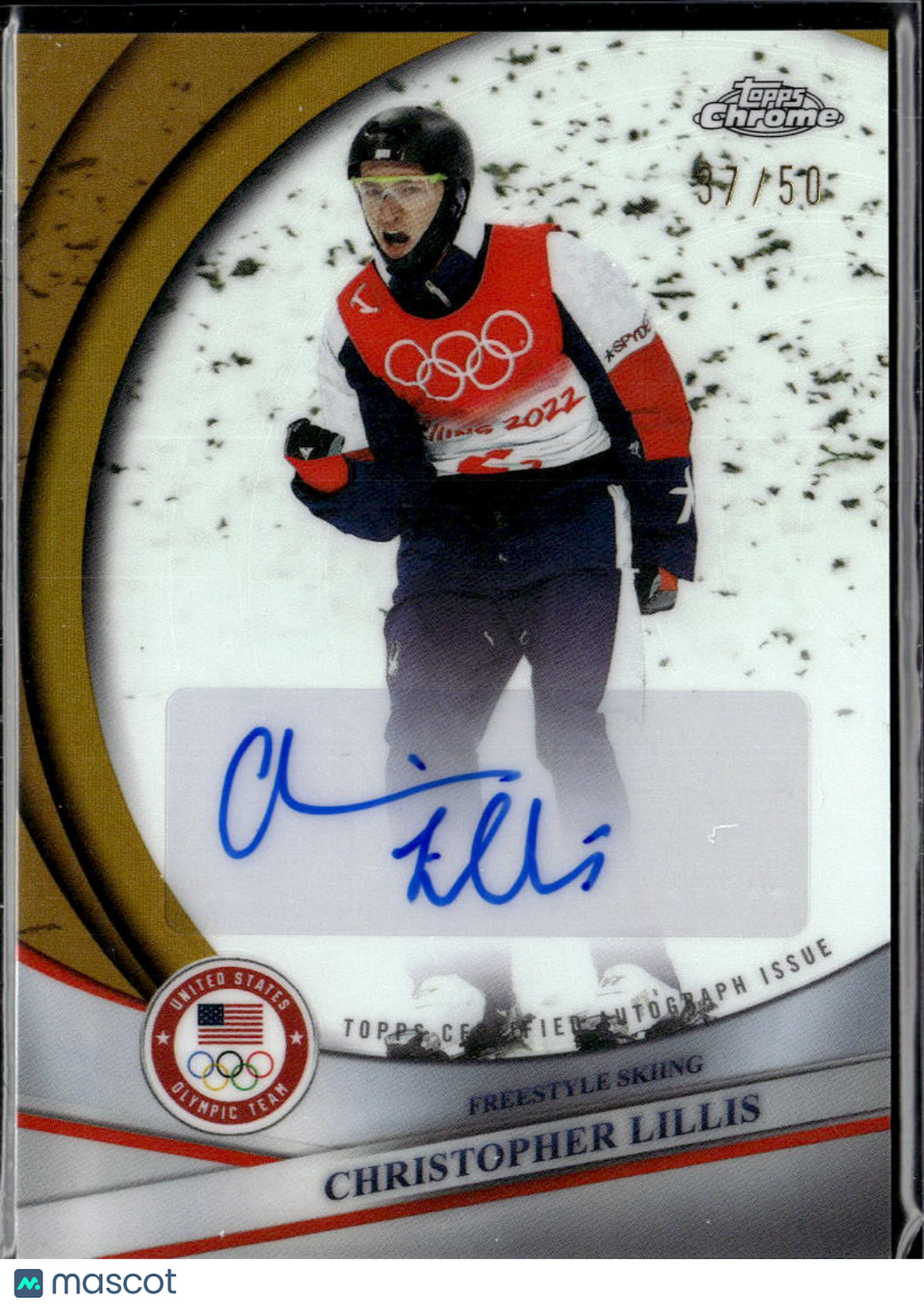 Christopher Lillis 2026 Topps Chrome U.S. Olympics GOLD Auto Autograph 37/50