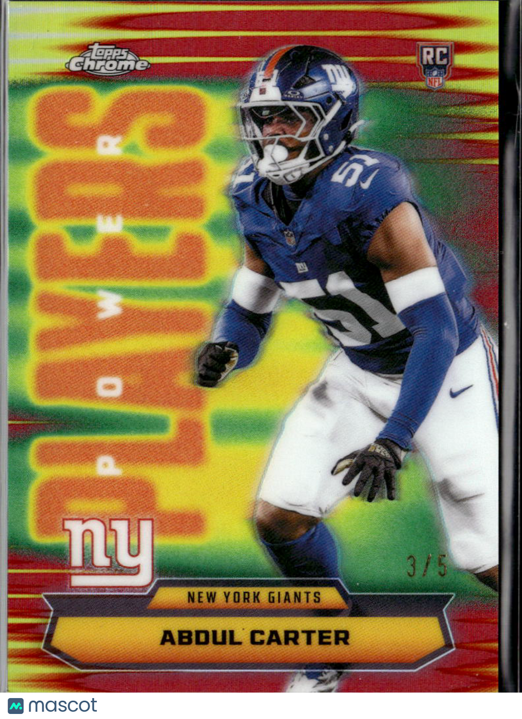 Abdul Carter 2025 Topps Chrome Power Players Red Refractor 3/5 New York Giants