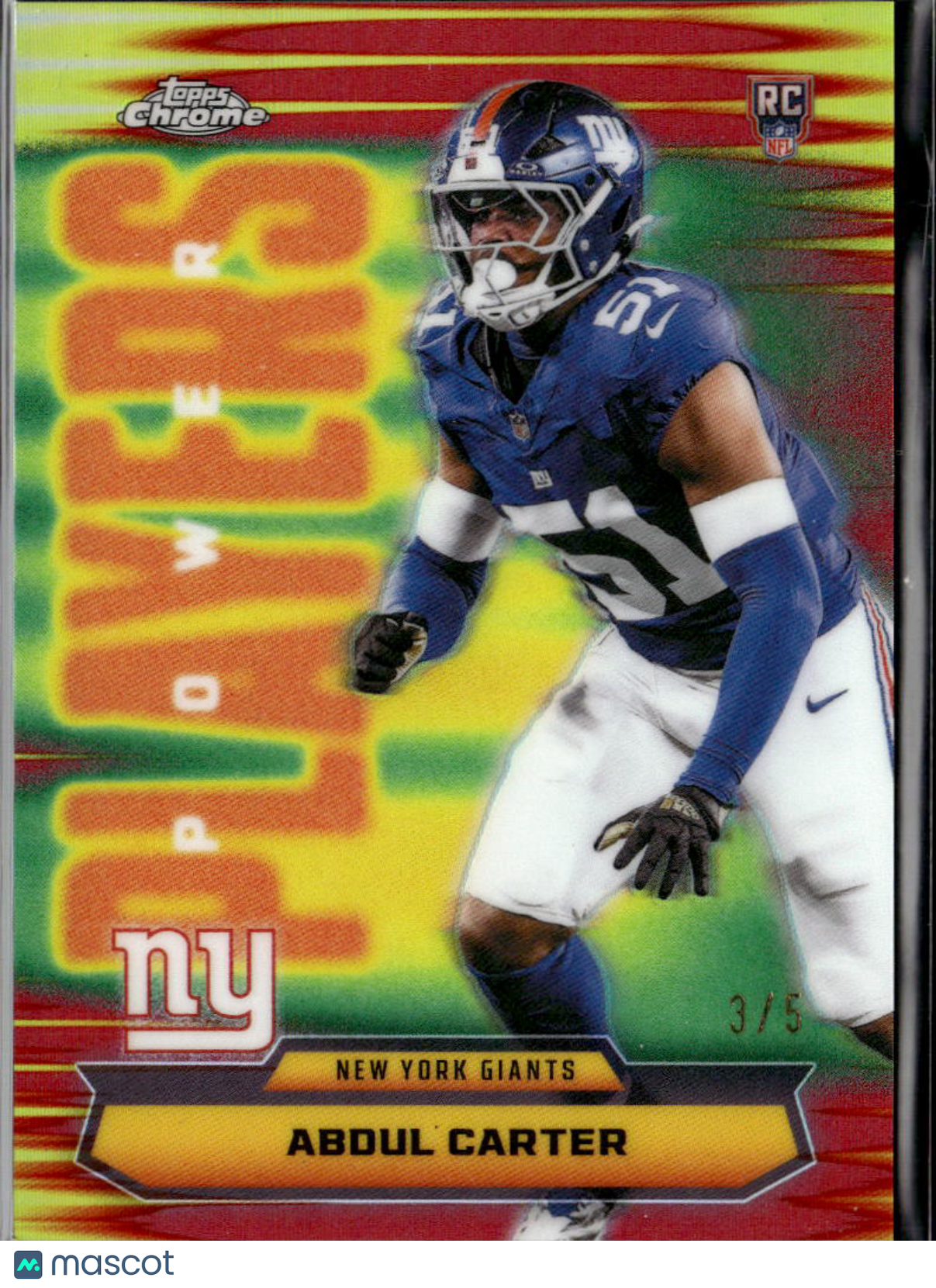 Abdul Carter 2025 Topps Chrome Power Players Red Refractor 3/5 New York Giants