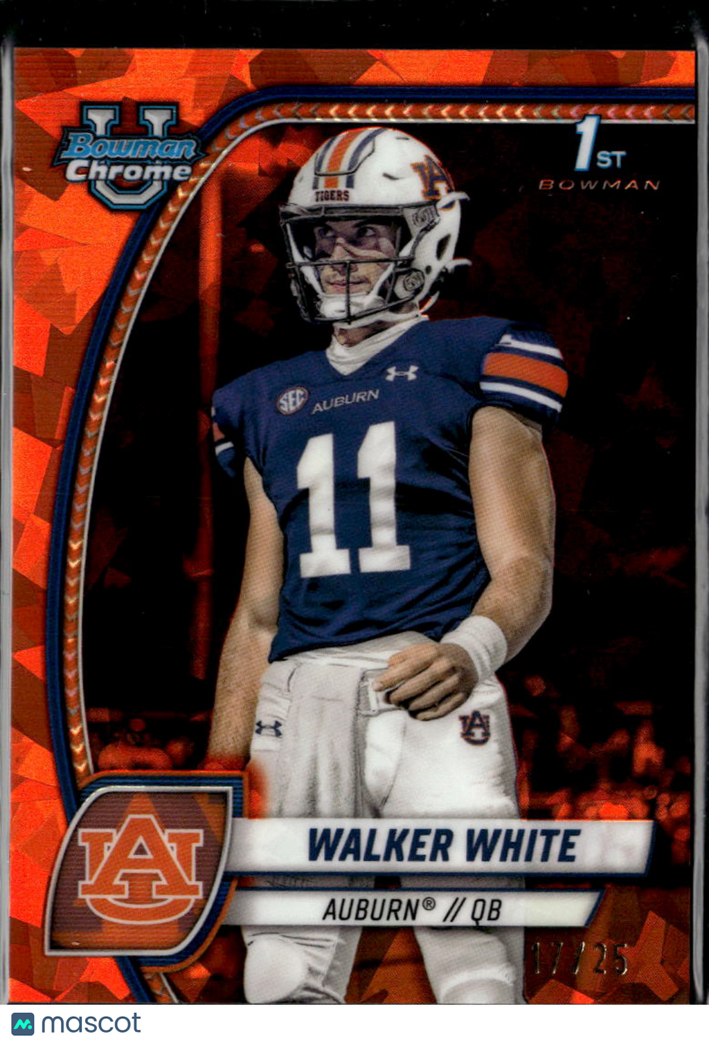 Walker White 2024 Bowman Chrome 1st Sapphire Orange Shimmer 17/25 Auburn