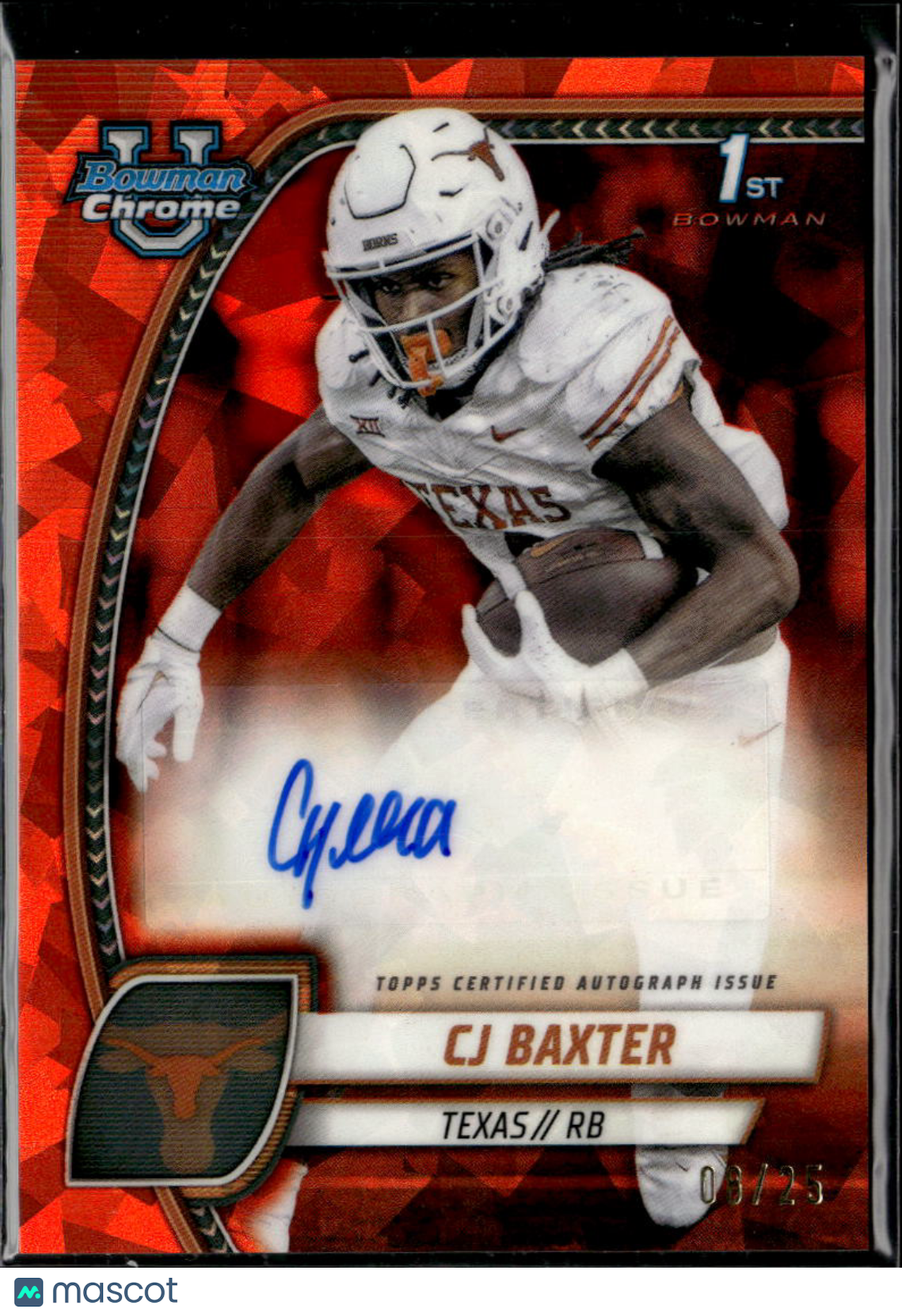 CJ Baxter 2024 Bowman Chrome Auto Autograph RC Orange 8/25 Texas Longhorns