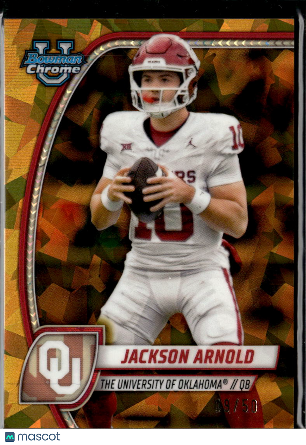 Jackson Arnold 2024 Bowman Chrome Gold Sapphire Refractor 9/50 Oklahoma Sooners