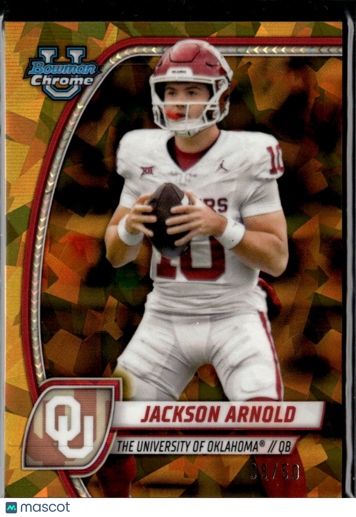 Jackson Arnold 2024 Bowman Chrome Gold Sapphire Refractor 9/50 Oklahoma Sooners