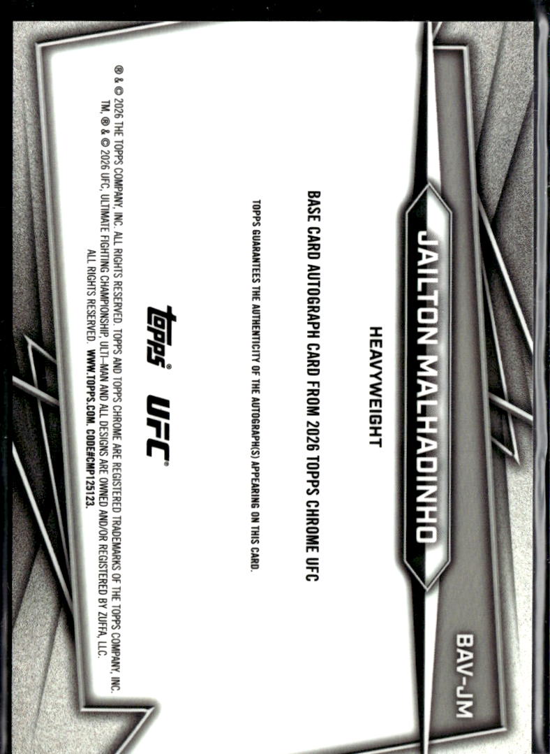 Jailton Malhadinho 2026 Topps Chrome UFC Auto Autograph