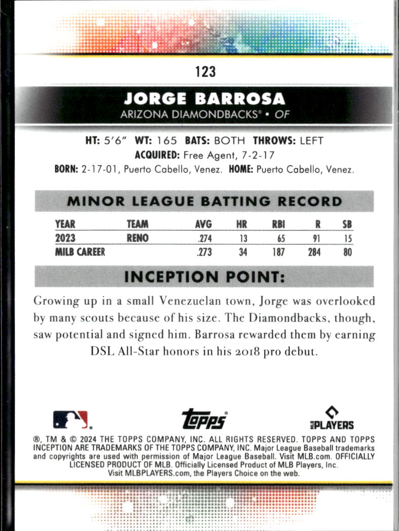 Jorge Barrosa 2024 Topps Inception Black SSP Rookie RC Arizona Diamondbacks
