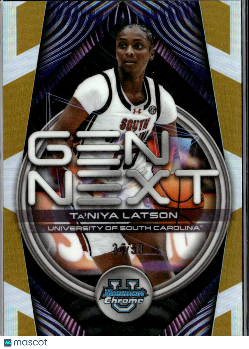 Ta'Niya Latson 2025 Bowman Chrome Gen Next GOLD 34/50 South Carolina Gamecocks