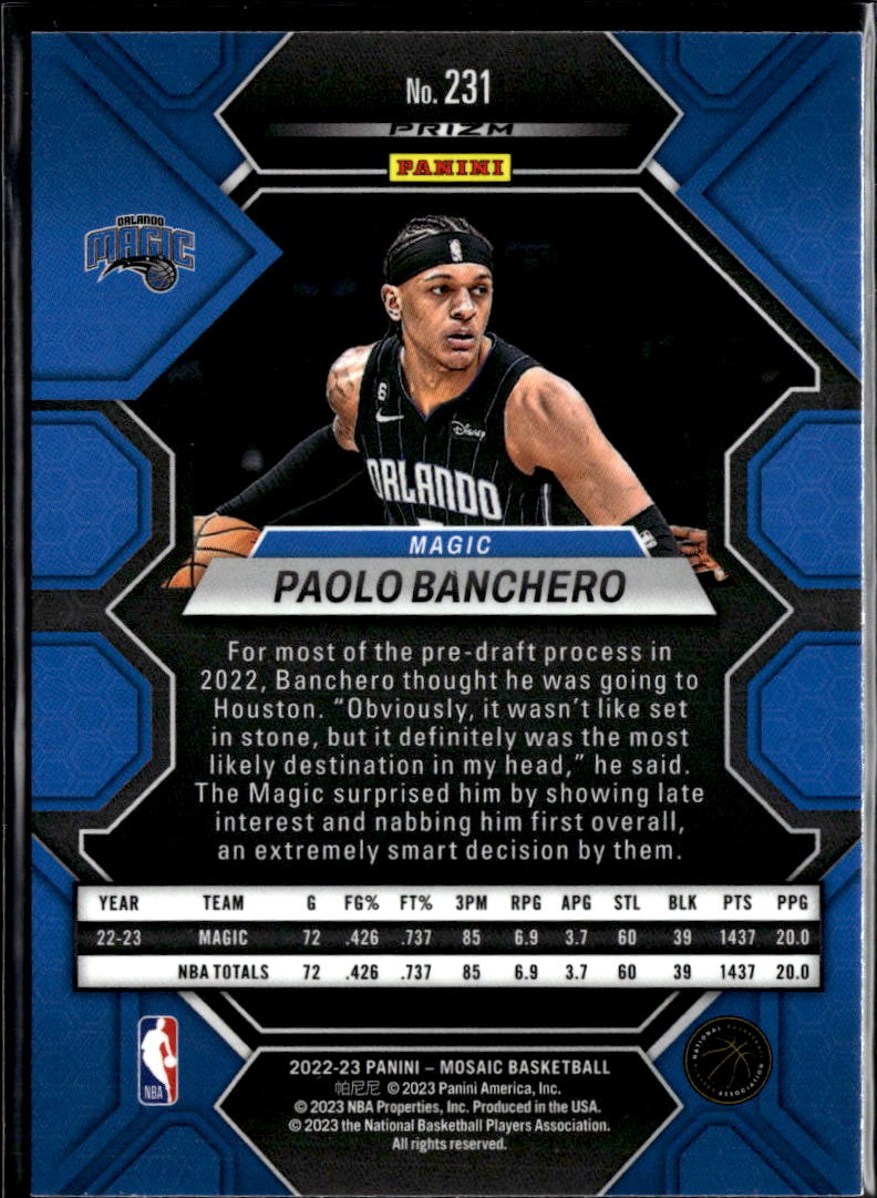Paolo Banchero 2022-23 Mosaic Red Green Rookie RC Orlando Magic