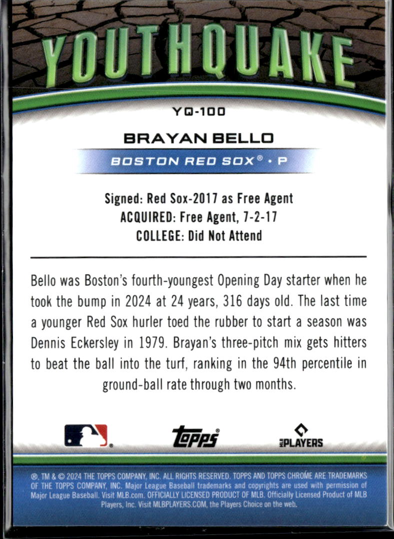 Brayan Bello 2024 Topps Chrome Youthquake Orange Refractor 17/25 Boston Red Sox