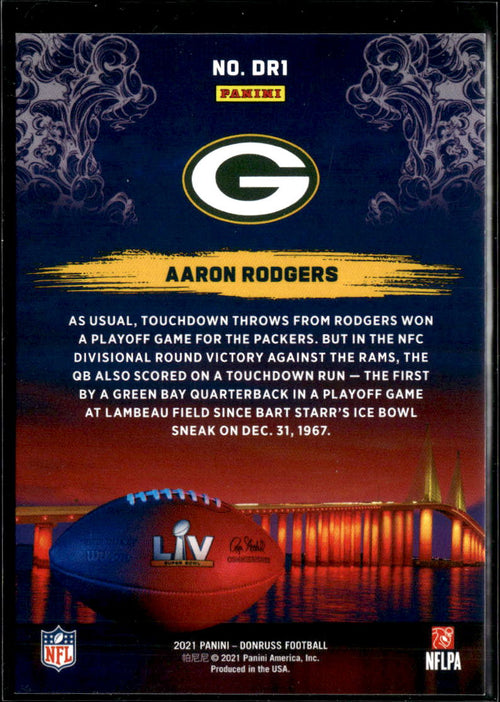 Aaron Rodgers 2021 Panini Donruss Road to the Super Bowl Green Bay Packers