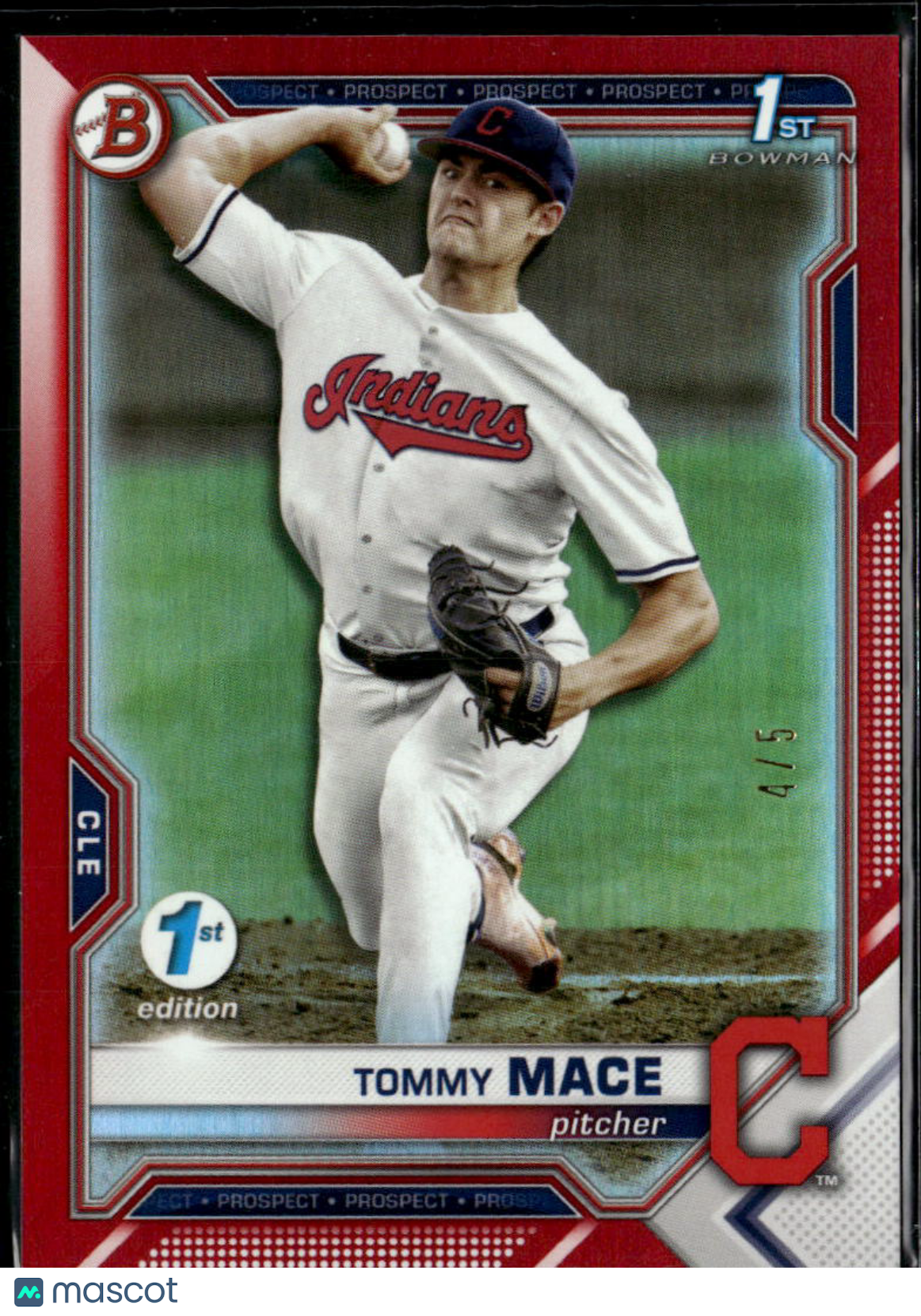 Tommy Mace 2021 Bowman Draft 1st Edition RED SSP 4/5 Cleveland Indians