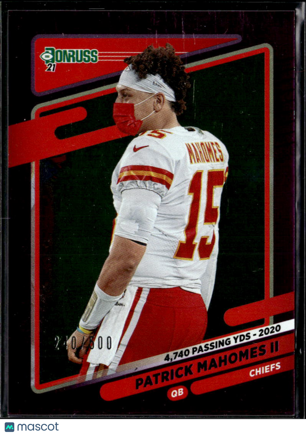 Patrick Mahomes II 2021 Donruss Purple Mask Variation 240/500 Kansas City Chiefs