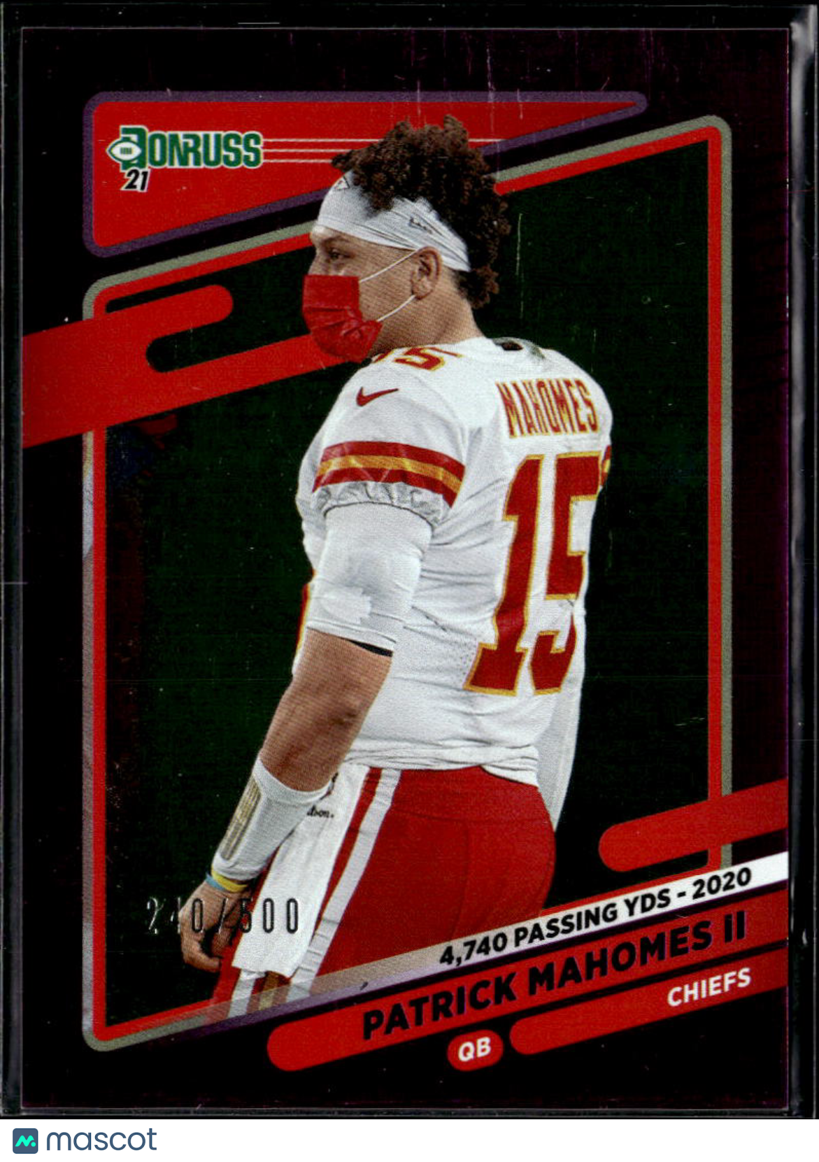 Patrick Mahomes II 2021 Donruss Purple Mask Variation 240/500 Kansas City Chiefs