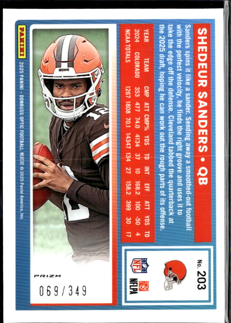 Shedeur Sanders 2025 Optic Rated Rookie RC Aqua Prizm Cleveland Browns 69/349
