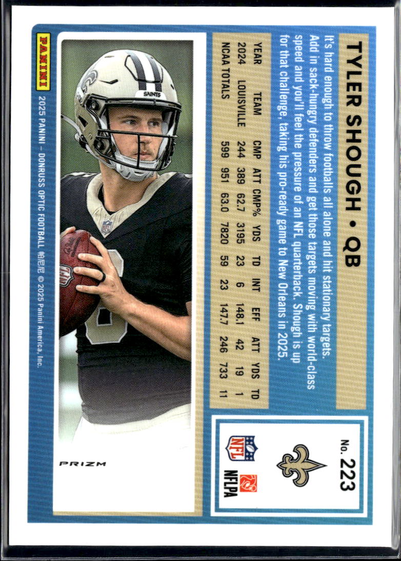 Tyler Shough 2025 Optic Rated Rookie Green Hyper Prizm RC New Orleans Saints