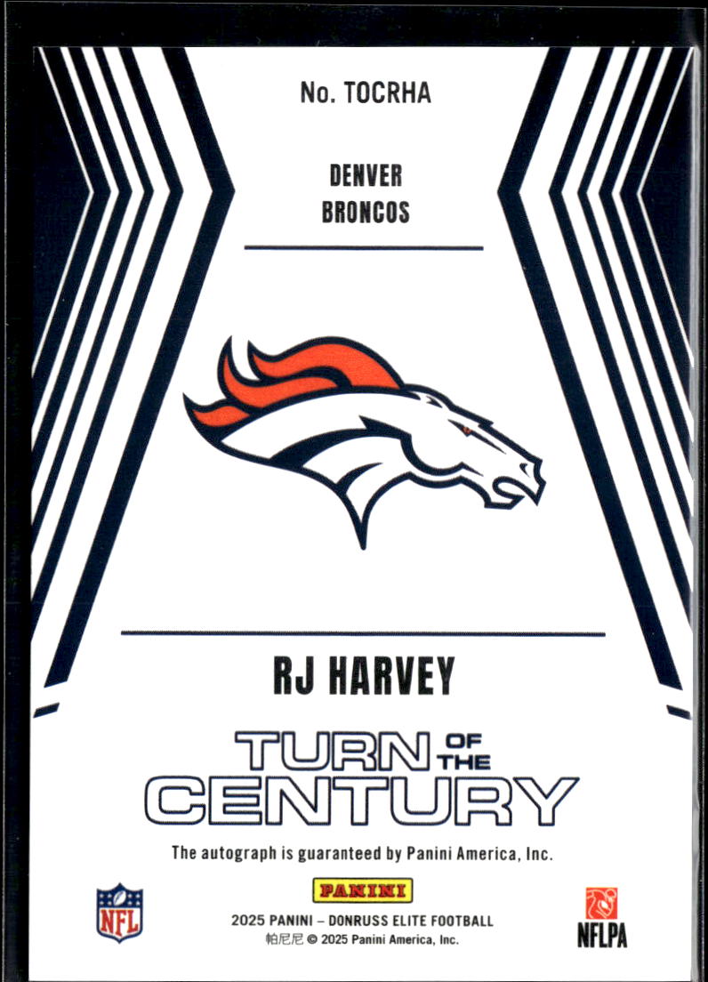 RJ Harvey 2025 Elite Turn of the Century Auto Autograph RC 159/199 Broncos