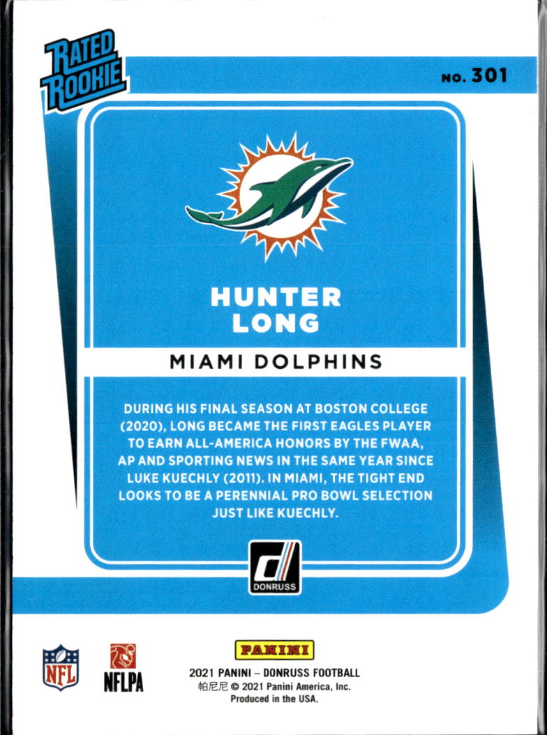 Hunter Long 2021 Donruss Orange Jersey Number RC 84/84 Miami Dolphins