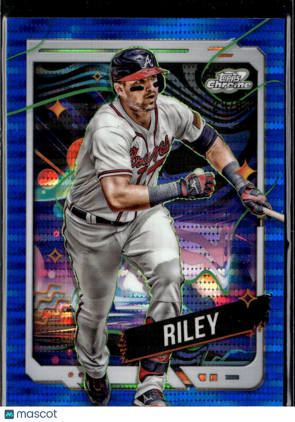 Austin Riley 2024 Topps Chrome Cosmic Blue Refractor 29/99 Atlanta Braves