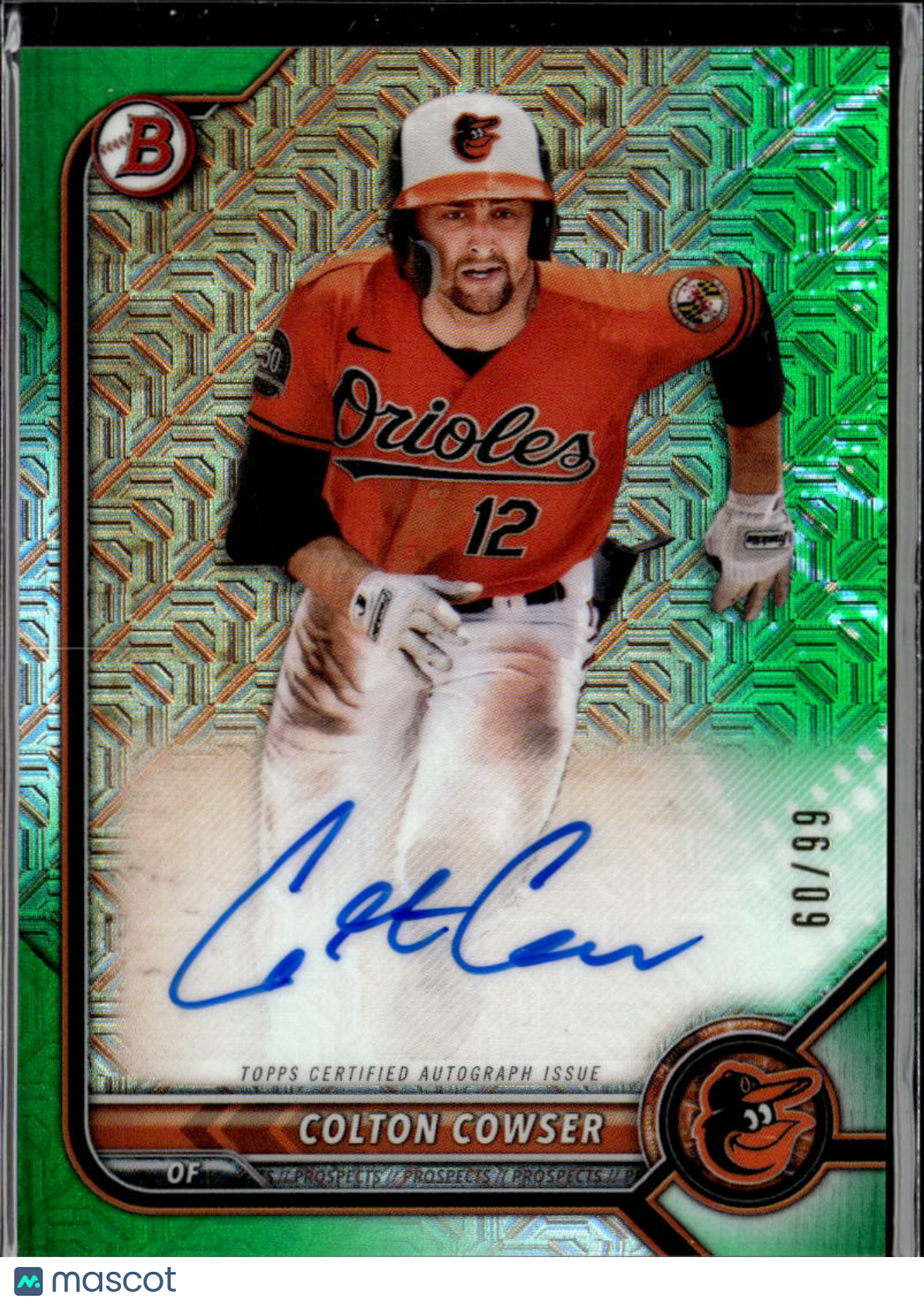 Colton Cowser 2022 Bowman Chrome Green Mega Box Auto Autograph 60/99 Orioles