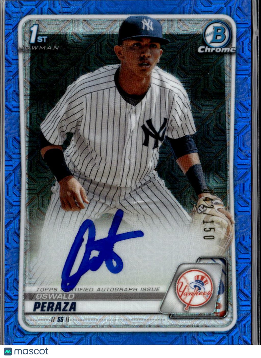 Oswald Peraza 2020 Bowman Chrome 1st Auto Autograph RC Blue 42/150 NY Yankees
