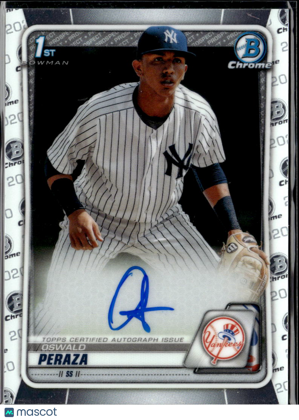 Oswald Peraza 2020 Bowman Chrome 1st Auto Autograph RC New York Yankees