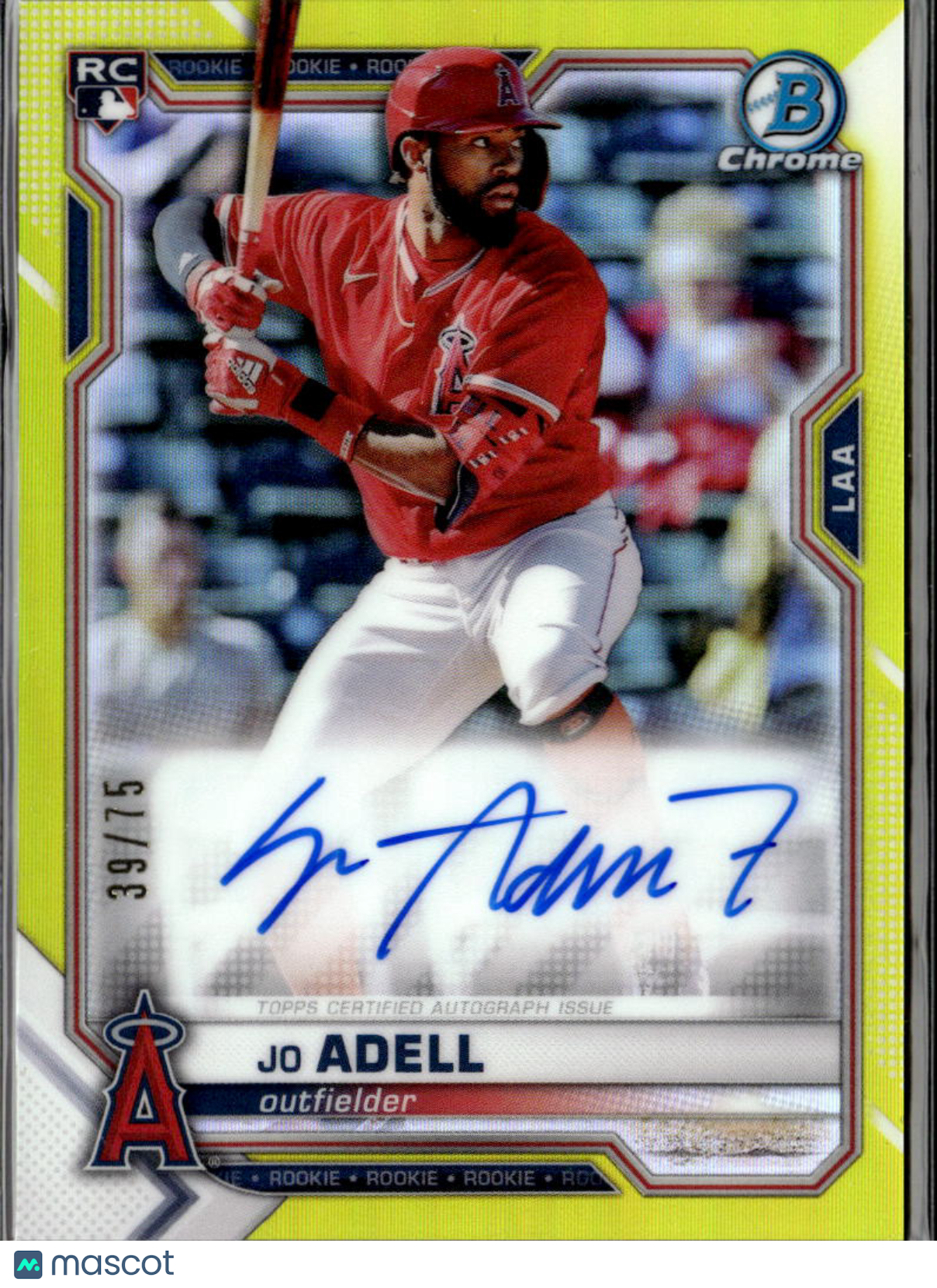 Jo Adell 2021 Bowman Chrome Auto Autograph Yellow RC 39/75 Los Angeles Angels