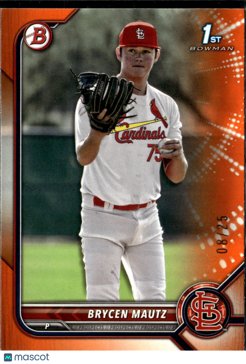 Brycen Mautz 2022 Bowman Draft 1st Orange RC 8/25 St. Louis Cardinals