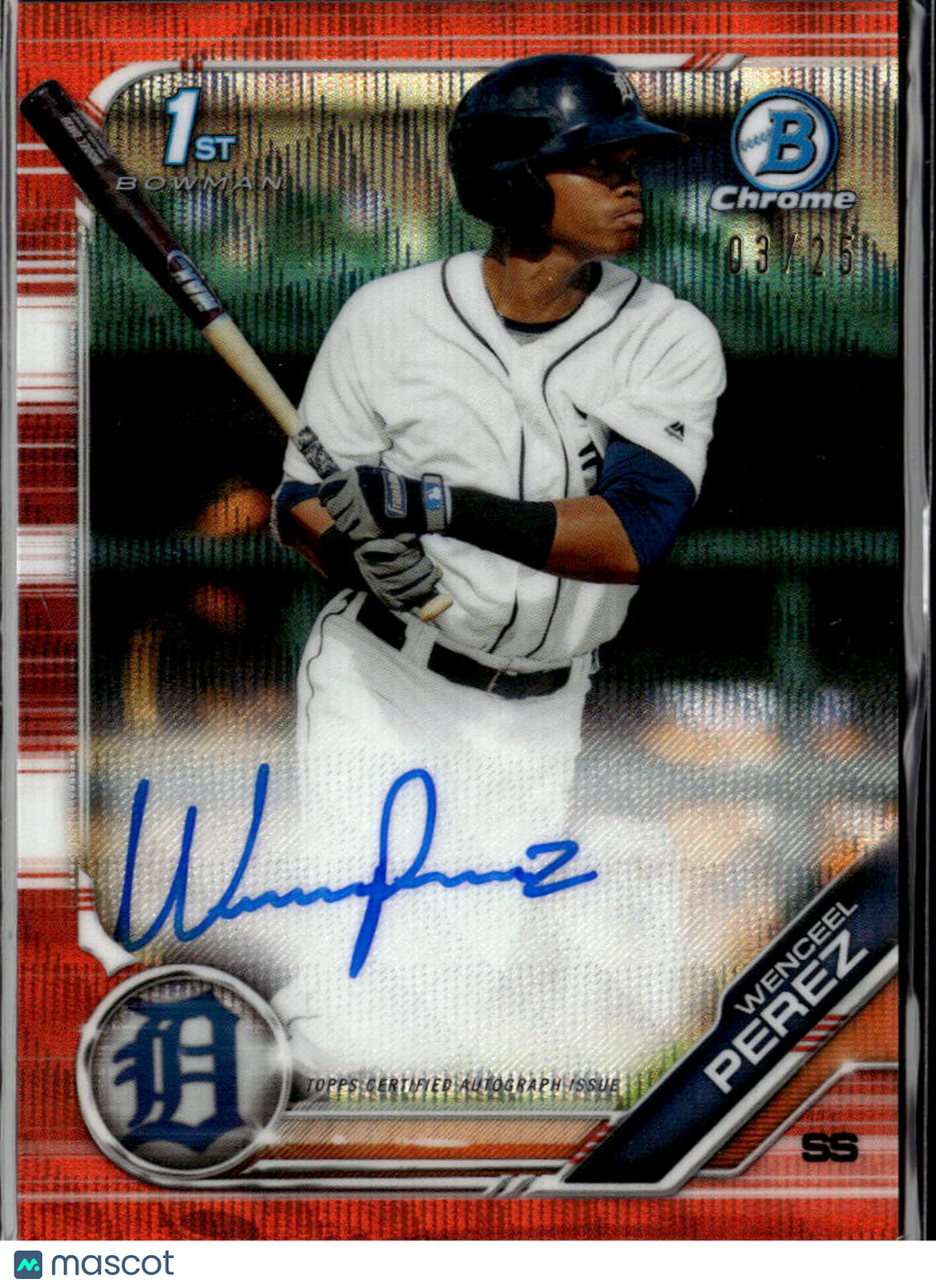 Wenceel Perez 2019 Bowman Chrome Auto Autograph Orange 3/25 Detroit Tigers