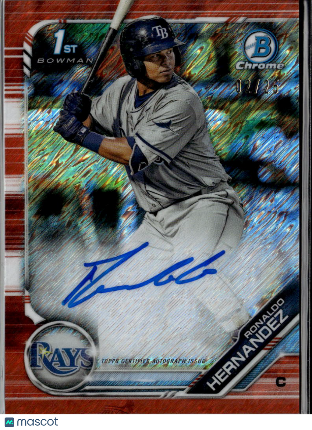 Ronaldo Hernandez 2019 Bowman Chrome Auto Autograph Orange 2/25 Tampa Bay Rays