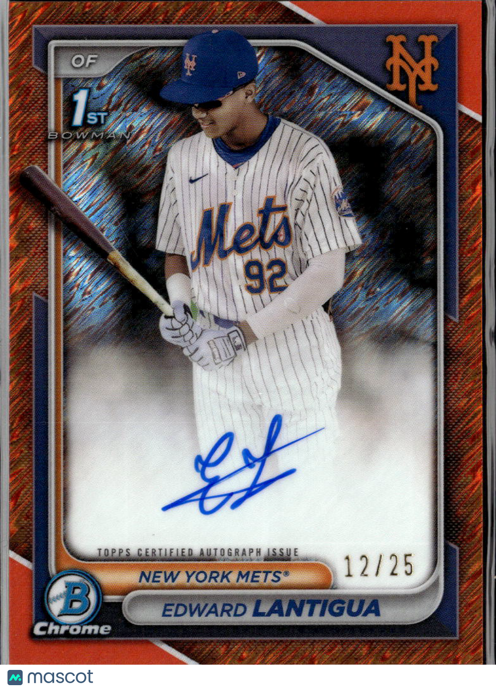 Edward Lantigua 2024 Bowman Chrome 1st Auto Autograph Orange 12/25 New York Mets
