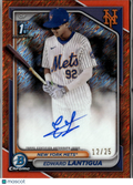 Edward Lantigua 2024 Bowman Chrome 1st Auto Autograph Orange 12/25 New York Mets