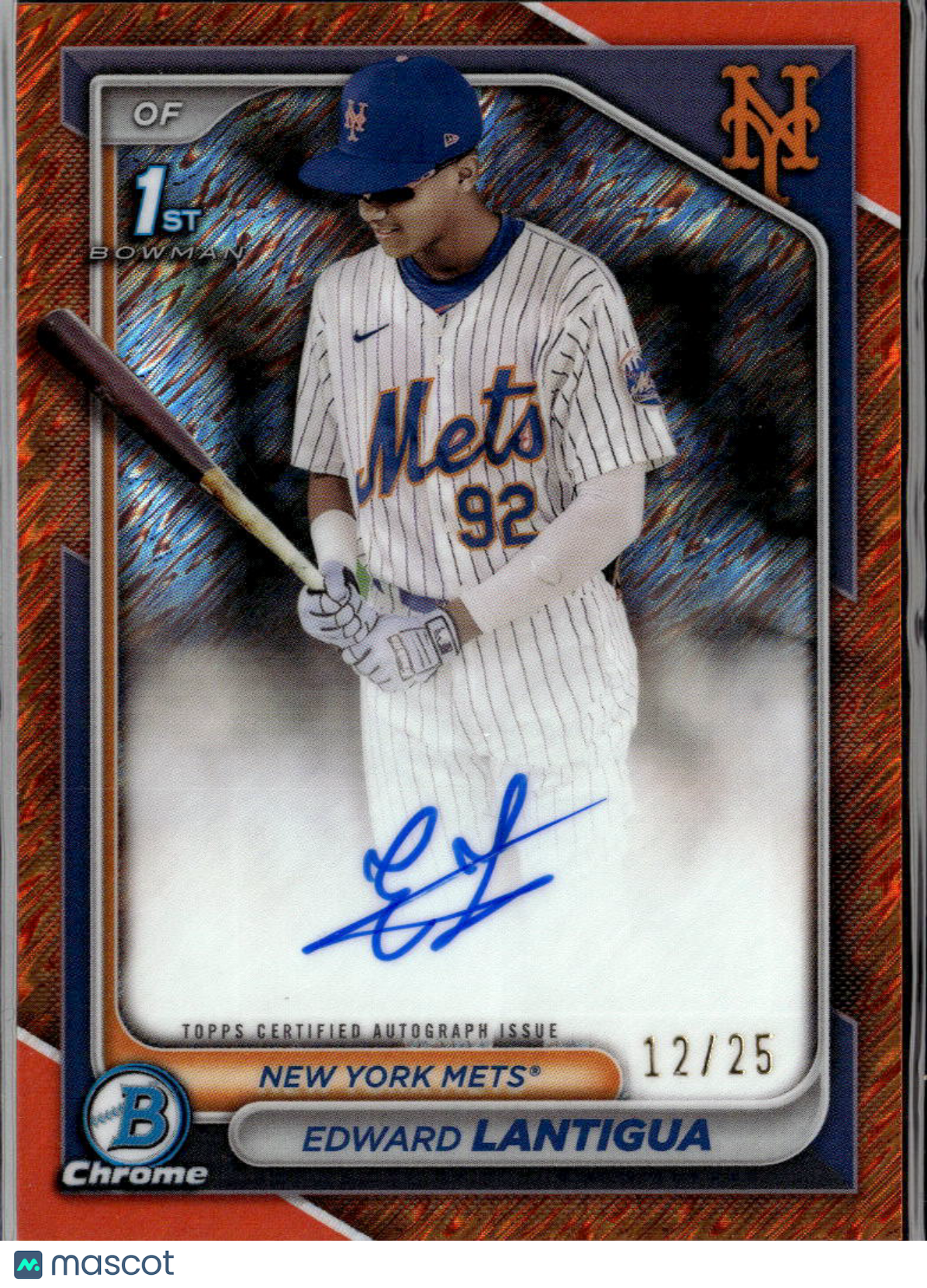 Edward Lantigua 2024 Bowman Chrome 1st Auto Autograph Orange 12/25 New York Mets