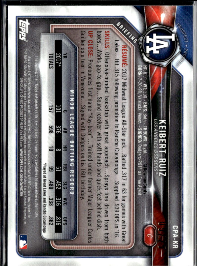 Keibert Ruiz 2018 Bowman Chrome 1st Auto Autograph RC Orange 9/25 Dodgers