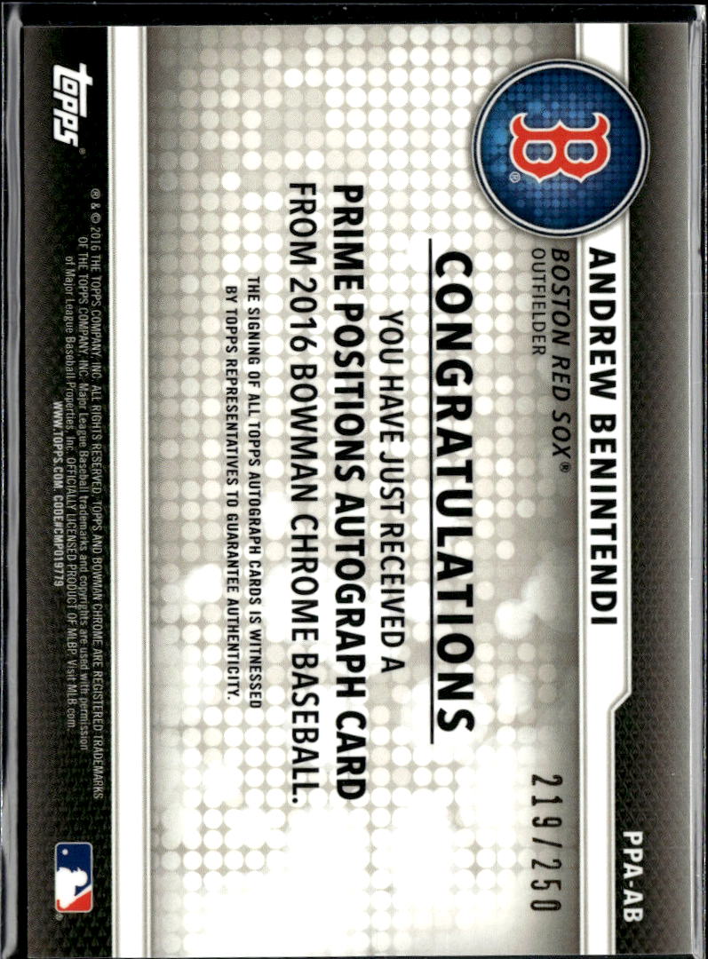 Andrew Benintendi 2016 Bowman Chrome Auto Autograph RC Boston Red Sox