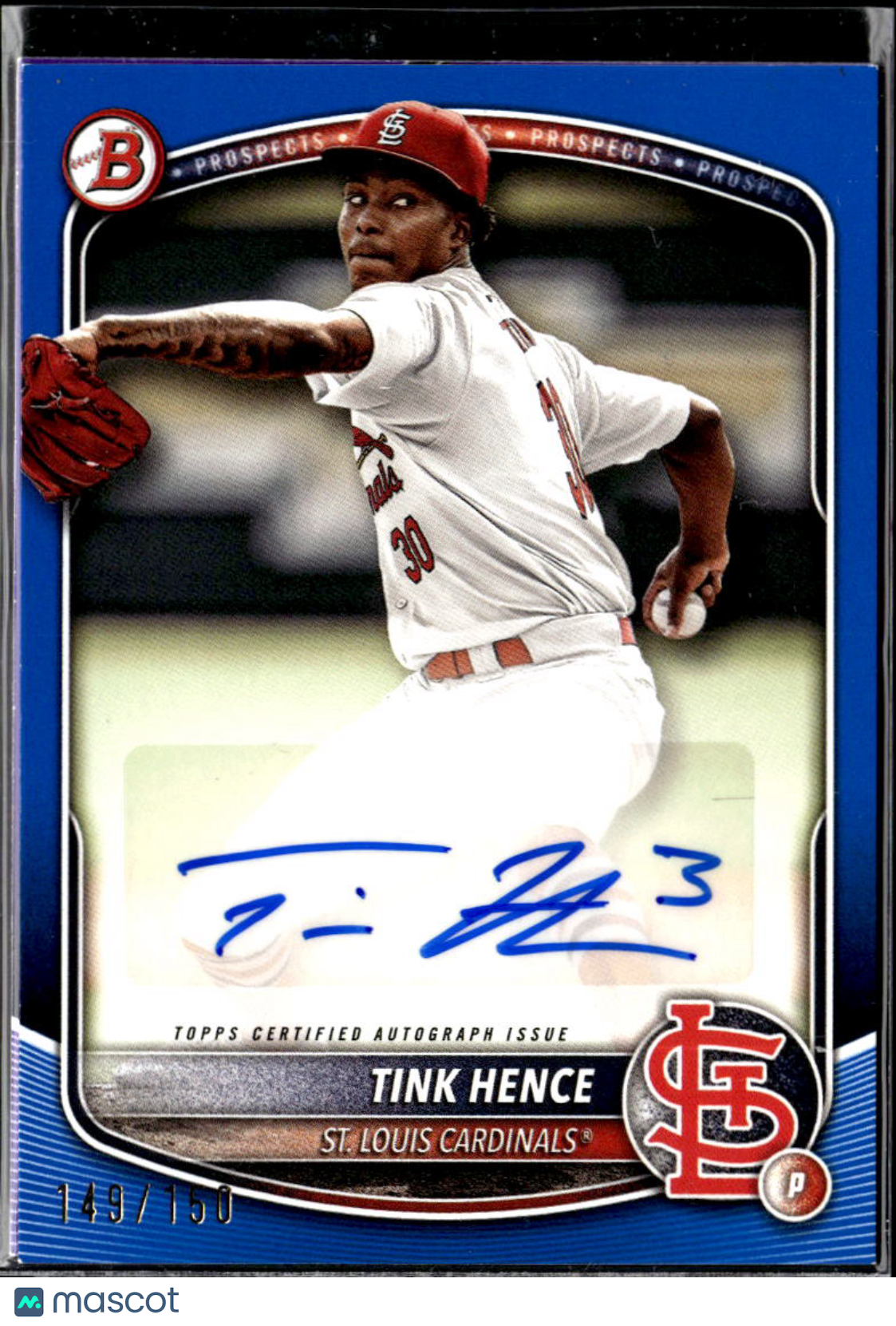 Tink Hence 2025 Bowman Auto Autograph Blue 149/150 St. Louis Cardinals