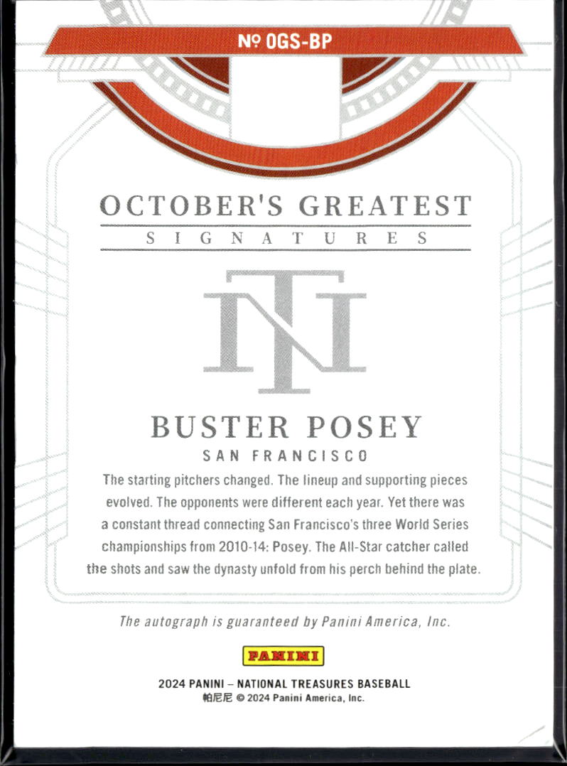 Buster Posey 2024 National Treasures Auto Autograph 4/25 San Francisco Giants