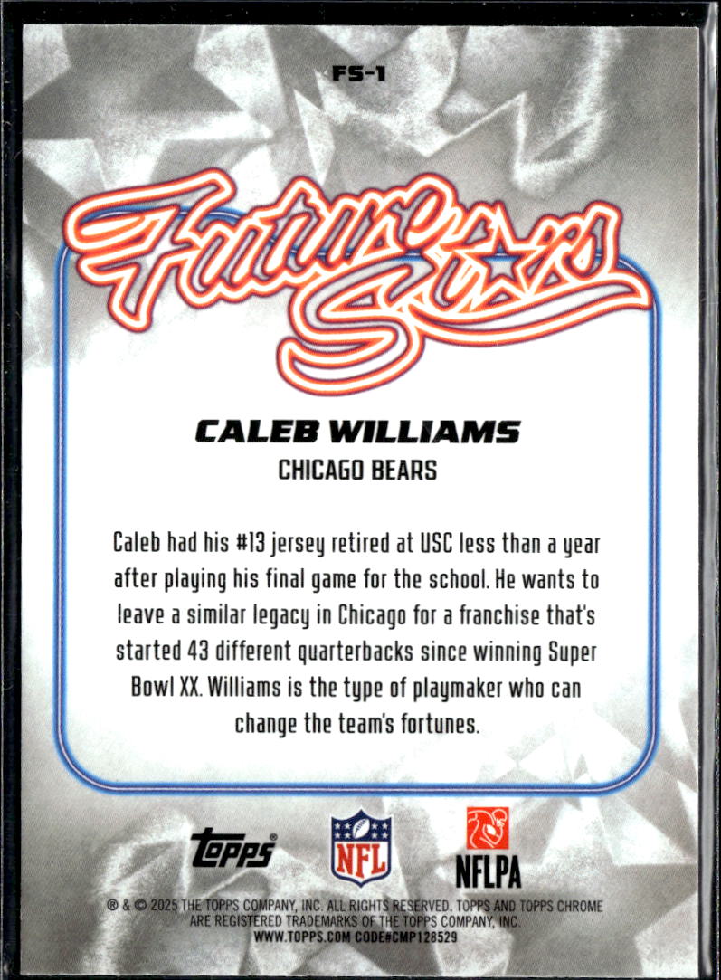 Caleb Williams 2025 Topps Chrome Future Stars Aqua Refractor 40/199 Bears