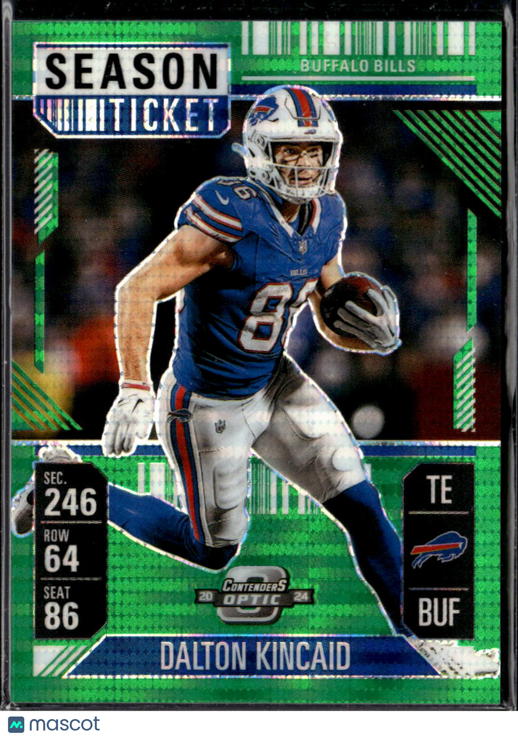 Dalton Kincaid 2024 Contenders Optic Green Pulsar Prizm 5/49 Buffalo Bills